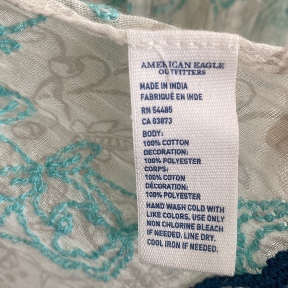 American Eagle White Gray Teal Embroidered Whimsical Wild Flowers Tassels Scarf - Picture 17 of 17